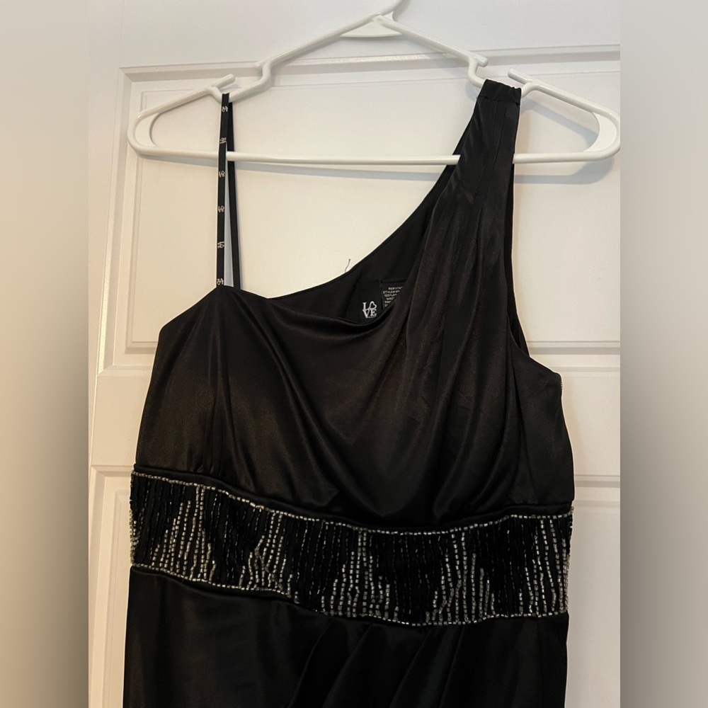 Love Tease Black One-Shoulder Beaded Ruched Cocktail Homecoming Dress Juniors 9 - Picture 5 of 11